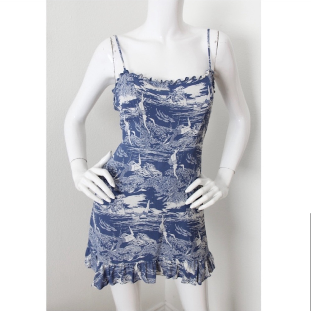 Reformation Ama Toile Print Ruffled Viscose Mini Dress 2